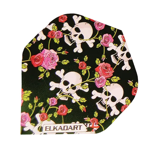 I-Flight dart flight, black with skulls and pink roses print