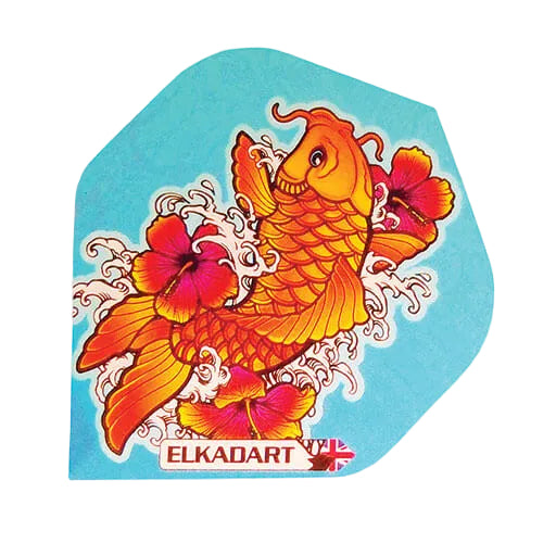 I-Flights dart flight with an orange koi fish on blue background