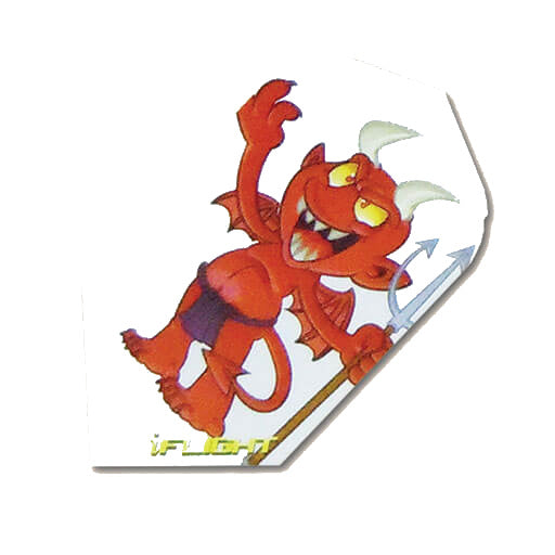 I-Flights dart flight with a red cartoon devil graphic on white background