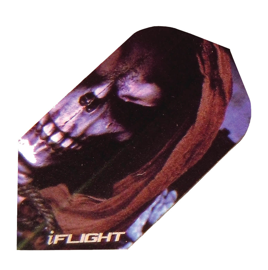 I-Flights dart flight with a maroon hooded skull graphic
