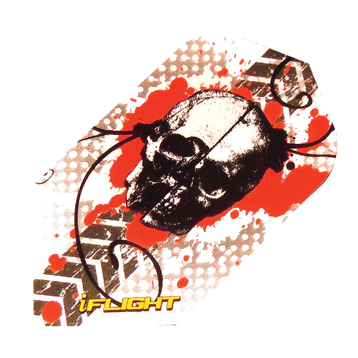 I-Flights dart flight with a white, red, and black skull design