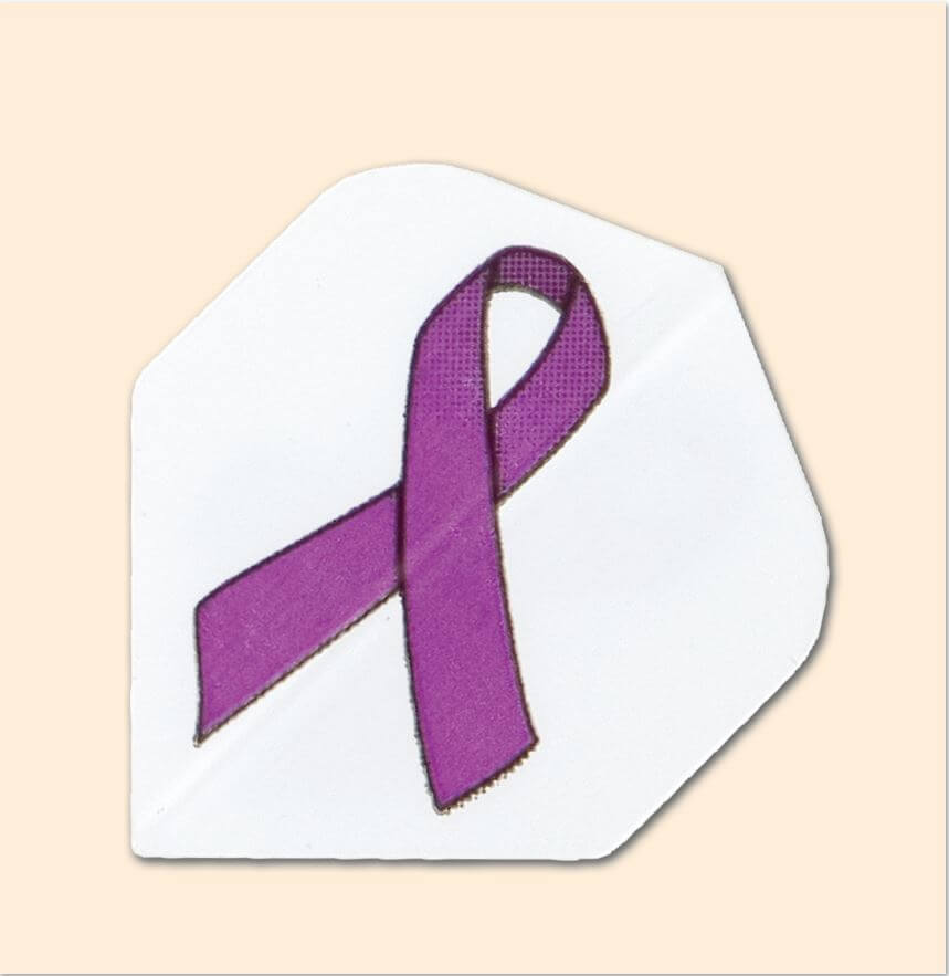 Charity Flight dart flight featuring a purple ASPCA ribbon on a white background