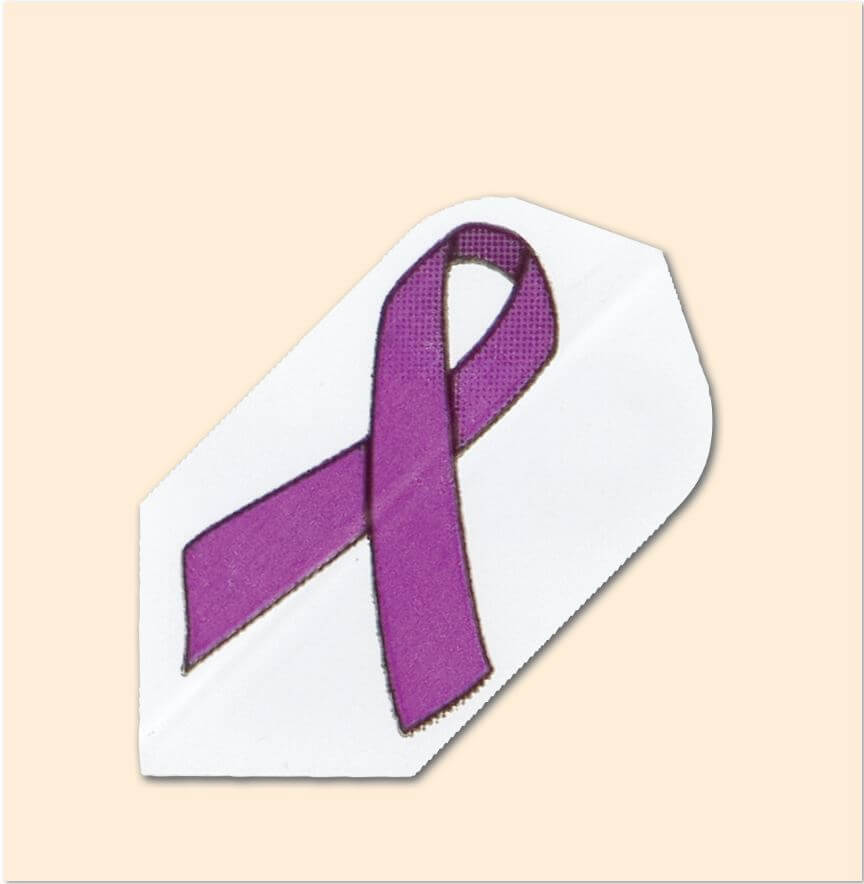 Charity Flight dart flight featuring a purple ASPCA ribbon on a white background