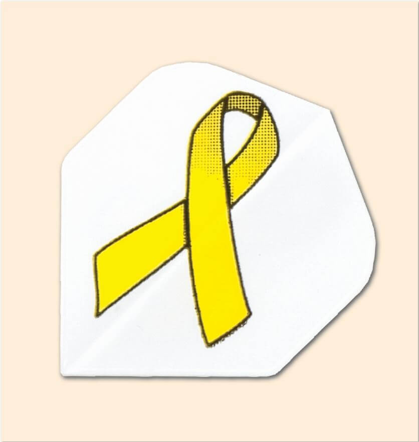 Charity Flight dart flight featuring a yellow LiveStrong Foundation ribbon on a white background