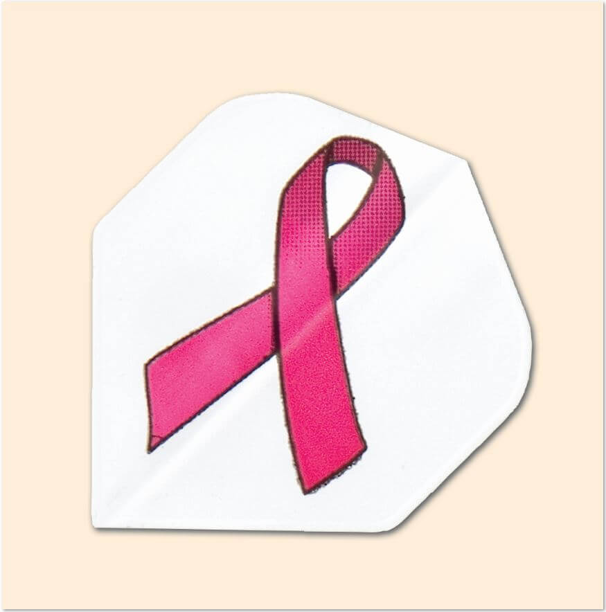Charity Flight dart flight featuring a pink Susan G Komen Breast Cancer Foundation ribbon on a white background