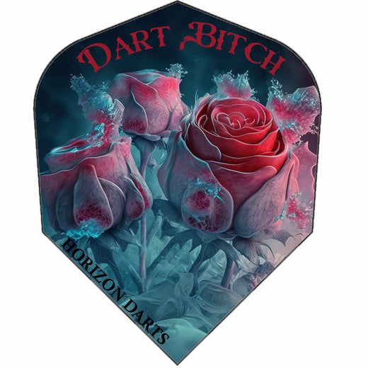 Rock Hard 100 micron dart flight, frozen roses design with bold text, standard shape