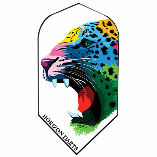 Rock Hard 100 micron dart flight, Colorful Kitty design, slim shape, white with multicolored big cat graphic
