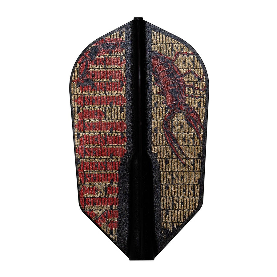 Cosmo Fit Flight Signature, David Fatum v3 design, black background flight with gold and red scorpion graphics, slim shape