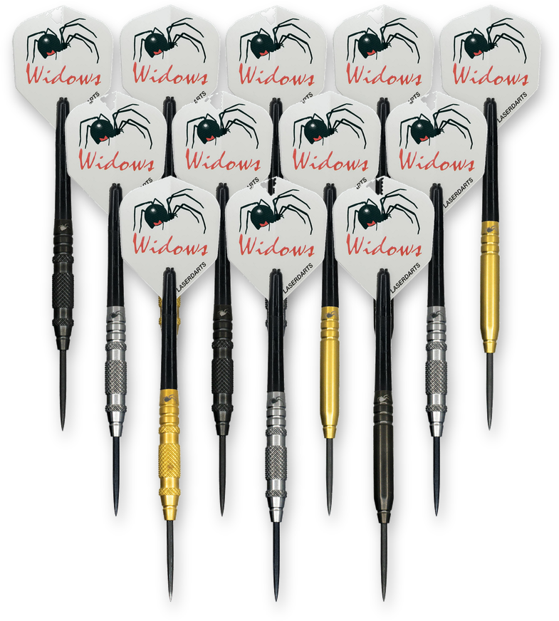 Black, Gold and Silver Widow darts with Widows flights