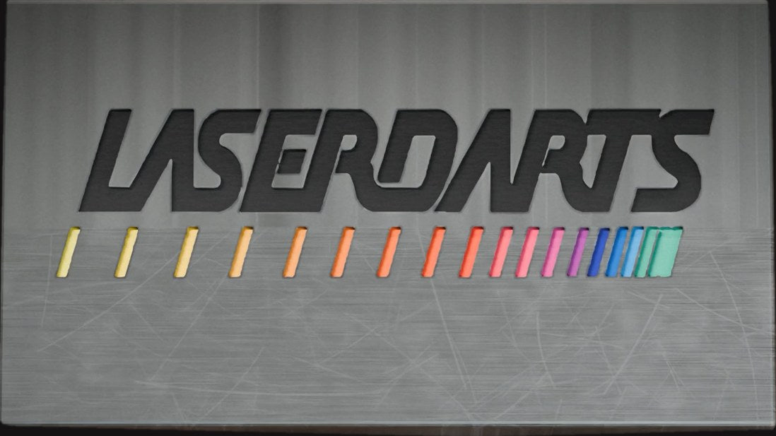 Laserdarts logo engraved in a steel block