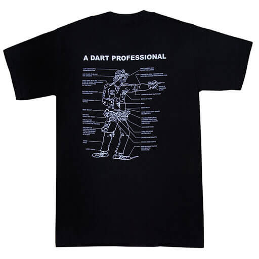 Black Horizon Darts A Dart Professional t-shirt, back view showing the graphic