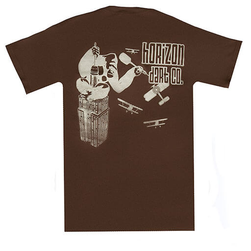 Brown Horizon Darts King Kong Darter t-shirt, back view showing the graphic