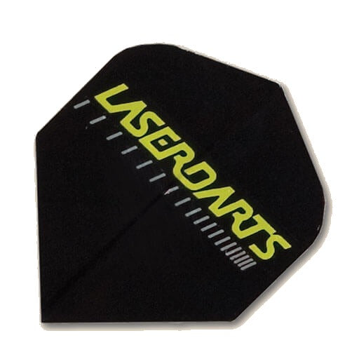 Laserdart dart flight in black with yellow lettering