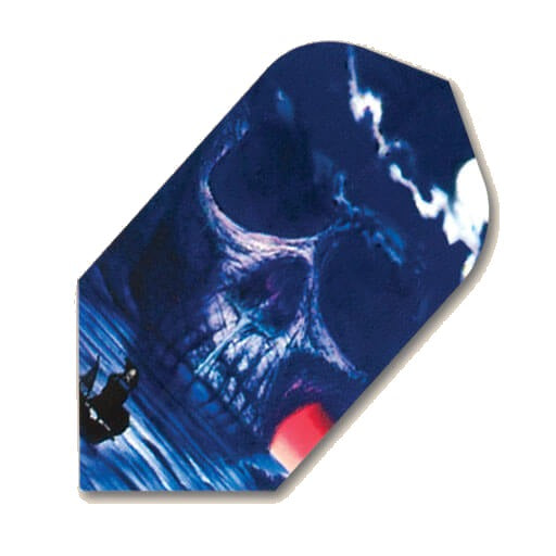 Laserdart Flights LF55, dark sky background with skull, ocean and pirate ship graphic