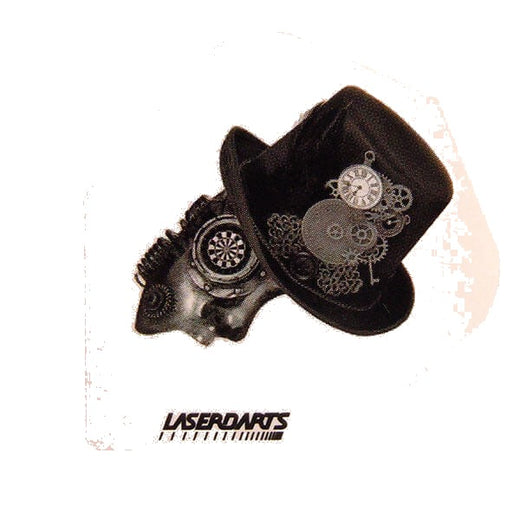 Laserdart flight with a Steampunk mask and top hat design on a white background