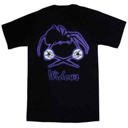 Black Laserdarts Widows t-shirt, back view showing the graphic