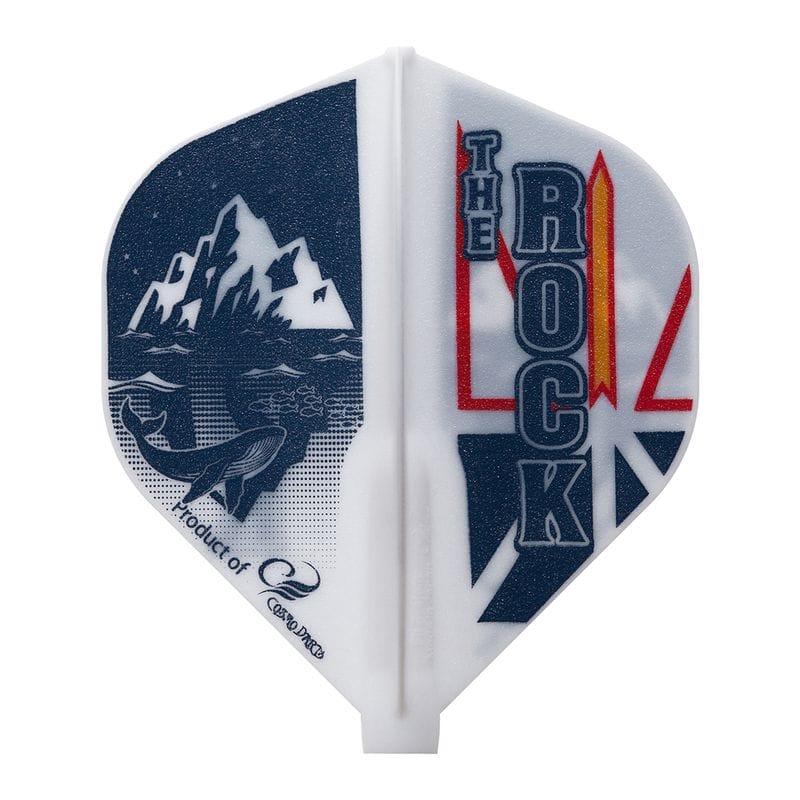 Ross Snook "The Rock" signature standard dart flight, white with mountain graphic and name logo