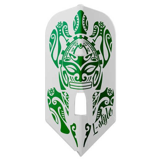 L-Style Signature Champagne flight, Wes White design, white with green mask graphic, slim shape