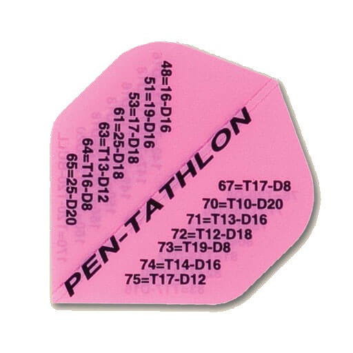 Pentathlon Flights X023, neon pink background with black lettering