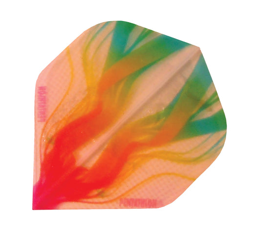 Pentathlon Flights dart flight in pink, red, yellow, and green mix