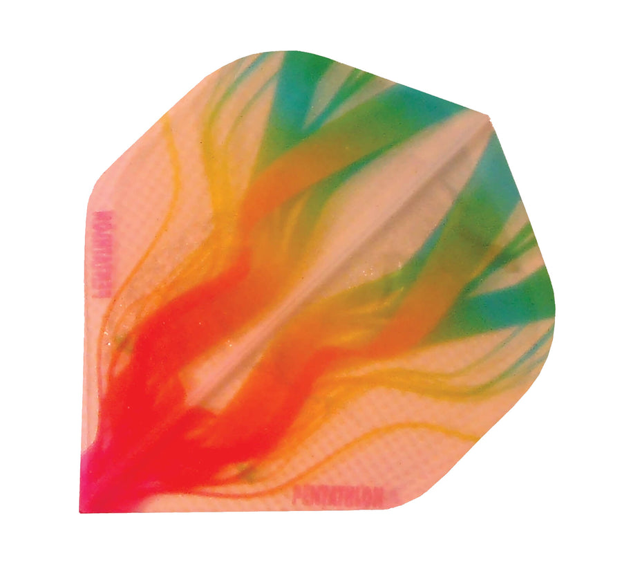 Pentathlon Flights dart flight in pink, red, yellow, and green mix