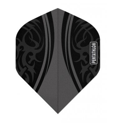 Black Pentathlon dart flight with matte black tribal design