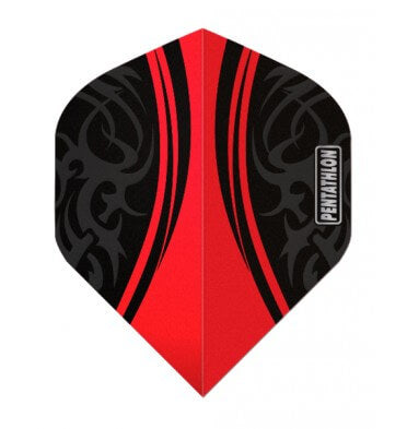 Black and red Pentathlon dart flight with matte black tribal design