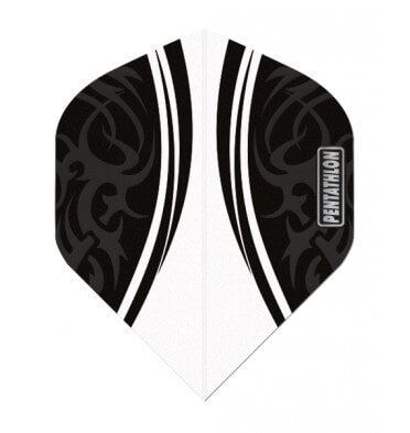 Black and clear Pentathlon dart flight with matte black tribal design