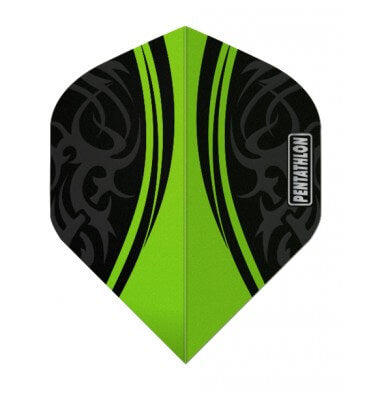 Black and green Pentathlon dart flight with matte black tribal design