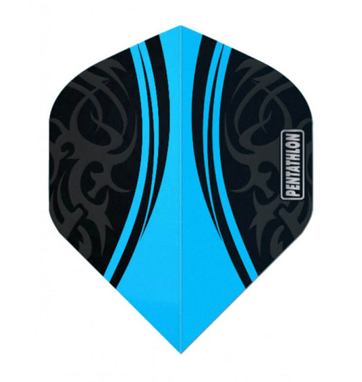 Pentathlon dart flight in black and teal with a matte black tribal design
