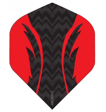 Archers X dart flight in red and black with a matte black design