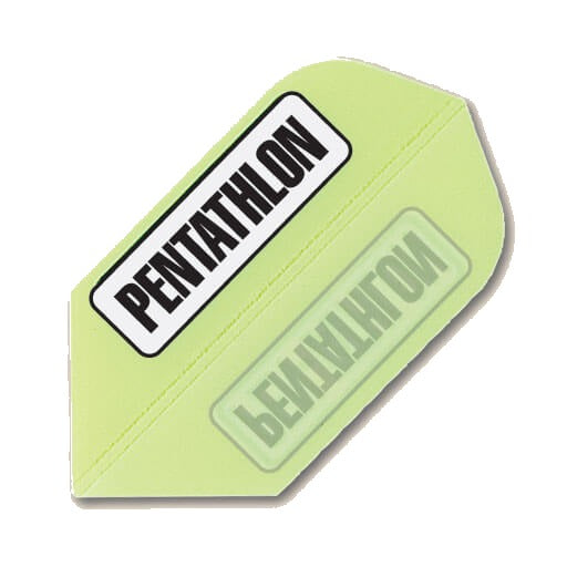 Pentathlon Flights dart flight in neon yellow with black writing