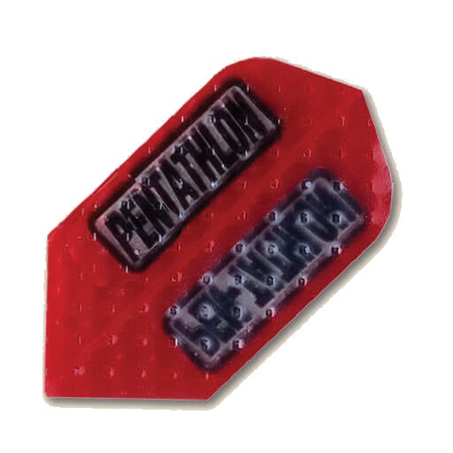 Pentathlon Flights dart flight in red with a dimpled surface texture
