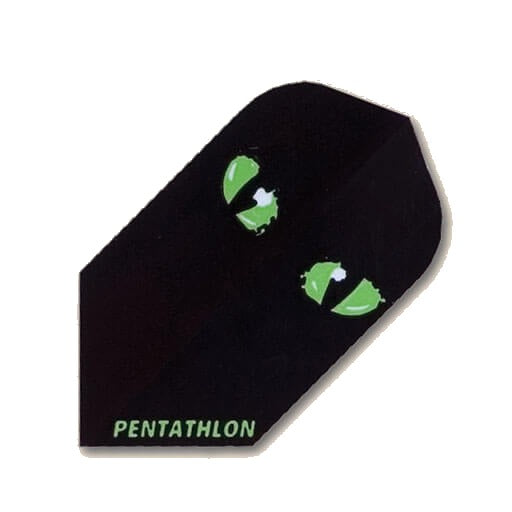 Pentathlon Flights dart flight in black with green cat-eye accents