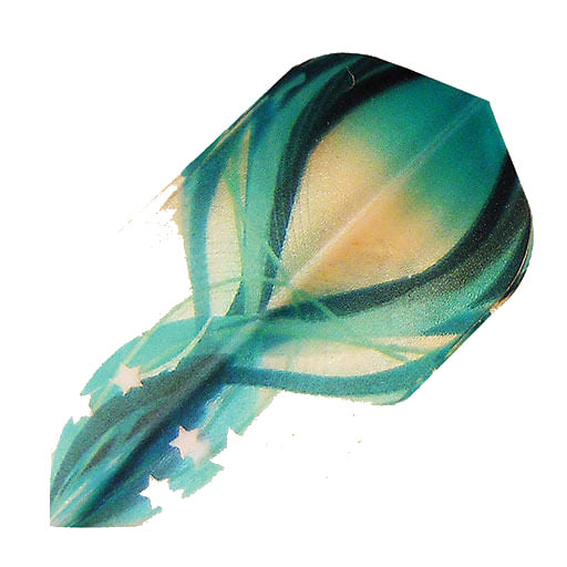 Pentathlon Flights dart flight in clear with teal designs and white stars