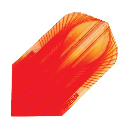 Pentathlon Flights dart flight in orange, red, and clear