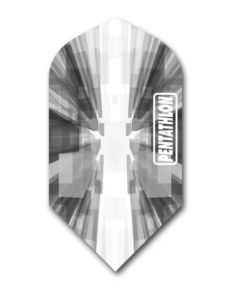 Pentathlon dart flight in white, black, and grey