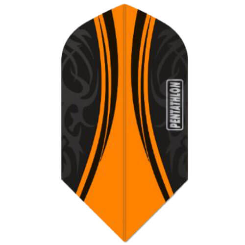 Pentathlon dart flight, orange and black with matte black tribal design