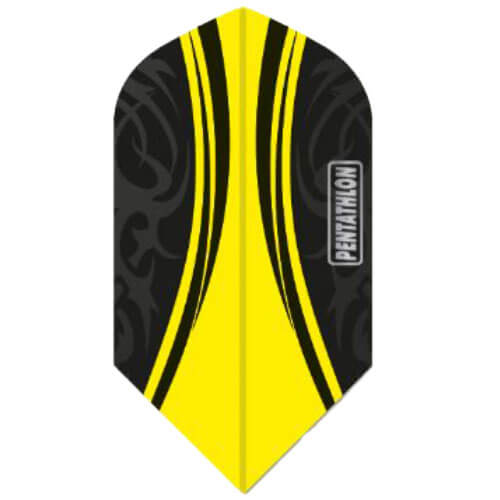 Pentathlon dart flight, yellow and black with matte black tribal design