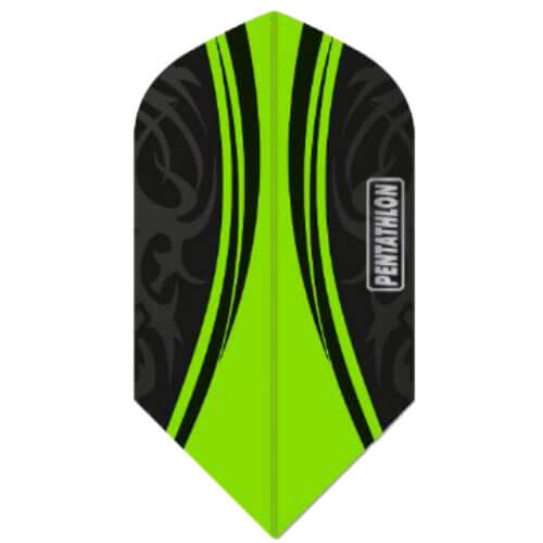 Pentathlon dart flight, green and black with matte black tribal design